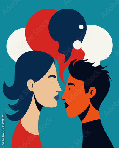 Two opposing voices constantly whispering in ones mind unable to find a common ground.. Vector illustration