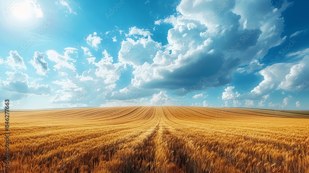 Vast wheat field with clouds and sunlight Vast wheat field with clouds and sunlight