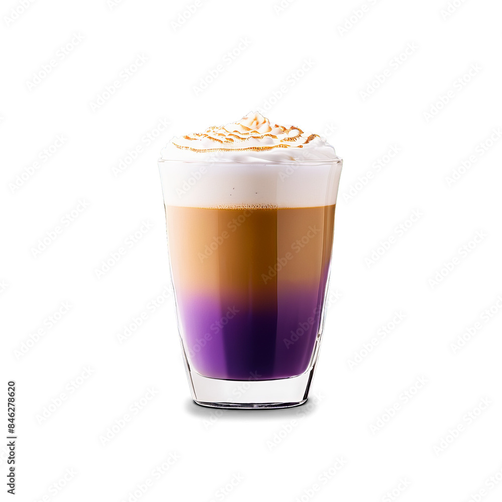Honey lavender latte in a clear glass showcasing a delicate purple hue and a light Honey lavender latte in a clear glass showcasing a delicate purple hue and a light