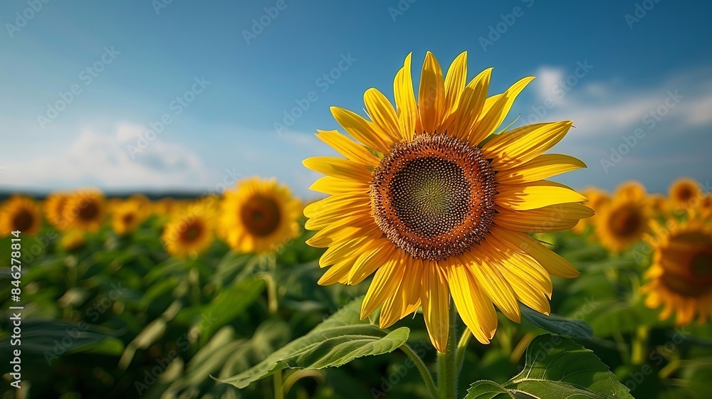 Fototapeta premium Sunflowers blooming under a clear blue sky