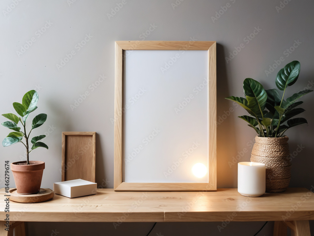 Blank frame mockup light wood DIN A 4, wooden scandinavian style frame mockup, horizontal frame mockup, frame for poster Blank frame mockup light wood DIN A 4, wooden scandinavian style frame mockup, horizontal frame mockup, frame for poster