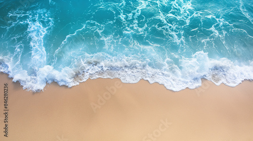 Fototapeta Naklejka Na Ścianę i Meble -  Ocean waves on the beach, clear blue water, high view