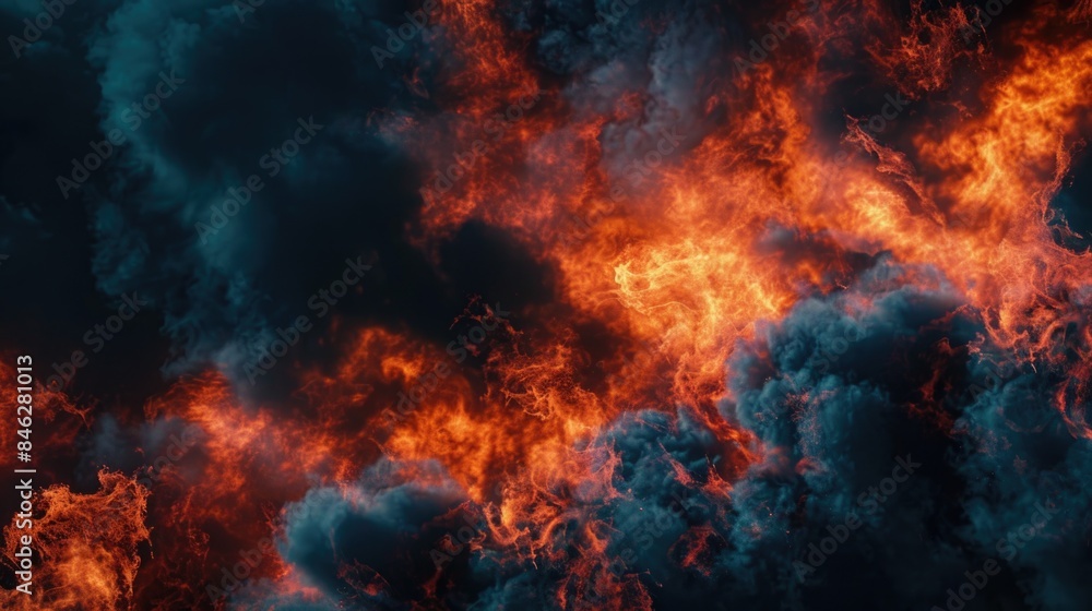 A fire is burning in the sky, with the flames reaching up to the clouds A fire is burning in the sky, with the flames reaching up to the clouds