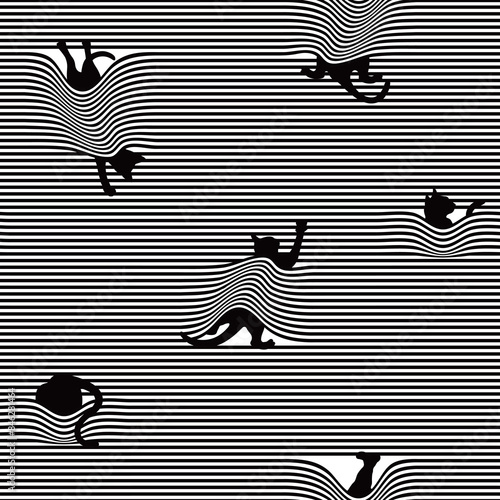A pattern of a cat playing hidden under the sheets,