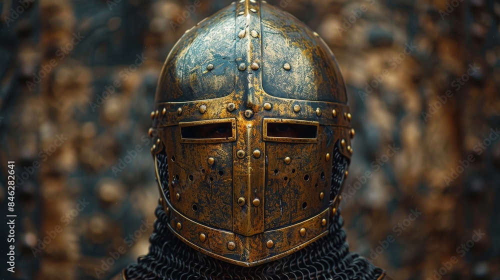 medieval warrior helmet with visor - closeup medieval warrior helmet with visor - closeup