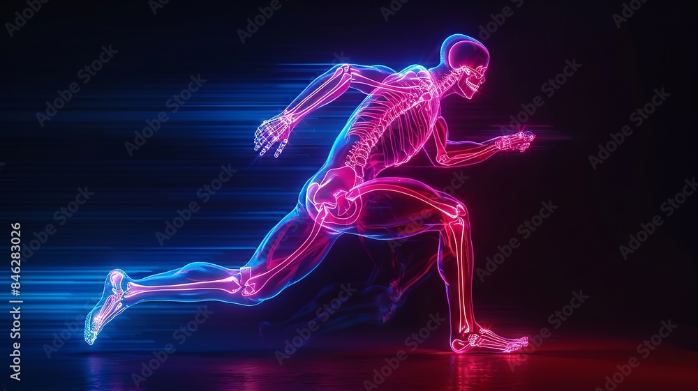 Neon silhouette of a running figure Neon silhouette of a running figure