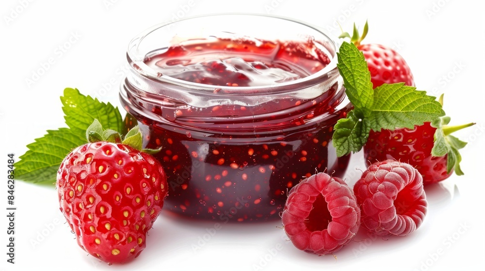 Bowl with raspberry jam on white background Bowl with raspberry jam on white background