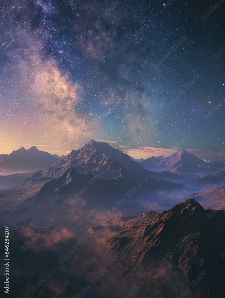The sky is filled with stars and the mountains are covered in clouds The sky is filled with stars and the mountains are covered in clouds