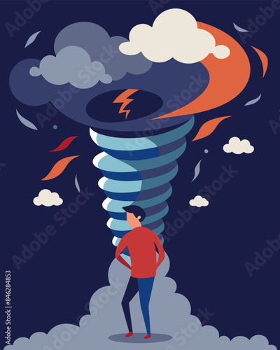 The destructive force of a stress tornado apart a persons mental and emotional wellbeing.. Vector illustration