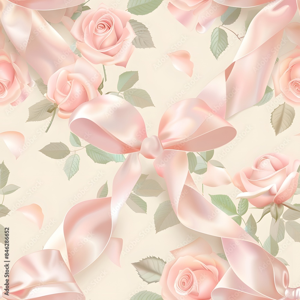 Elegant seamless background with beautiful bouquets of roses and a smart pink bow Elegant seamless background with beautiful bouquets of roses and a smart pink bow