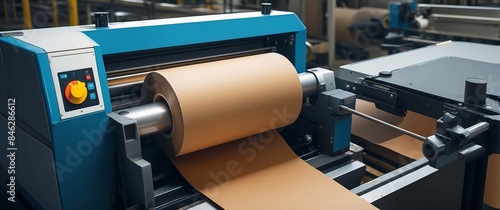 A modern industrial machine producing paper rolls, showcasing efficiency and advanced manufacturing technology in a factory setting