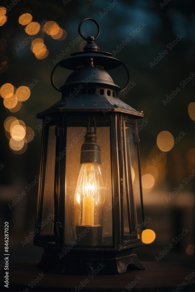 an old-fashioned light bulb is lit up in an outdoor an old-fashioned light bulb is lit up in an outdoor