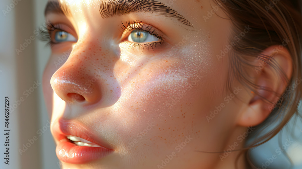 Close-up portrait of a woman and a girl, highlighting their faces, beauty, eyes, and lips, with a focus on makeup and smiling expressions Close-up portrait of a woman and a girl, highlighting their faces, beauty, eyes, and lips, with a focus on makeup and smiling expressions