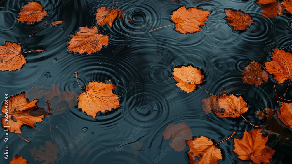 Autumn leaves on water with ripple effect Autumn leaves on water with ripple effect