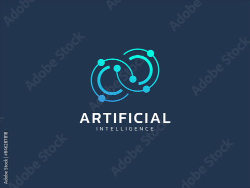 Artificial intelligence with twisted infinity double circle symbol technology Analysis logo vector design concept. AI technology logotype symbol for advance technology, tech company, ui, network, web.