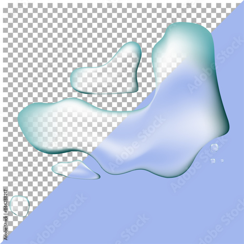 set of realistic water drops on transparent and blue background