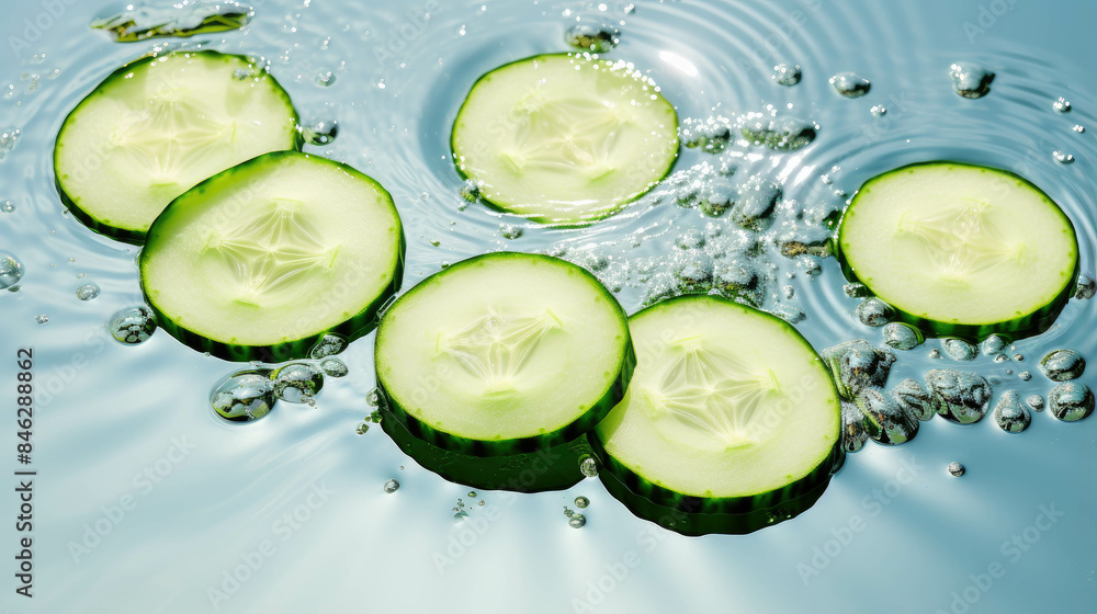 Fresh cucumber slices in water for healthy eat and moisturizer concept Fresh cucumber slices in water for healthy eat and moisturizer concept