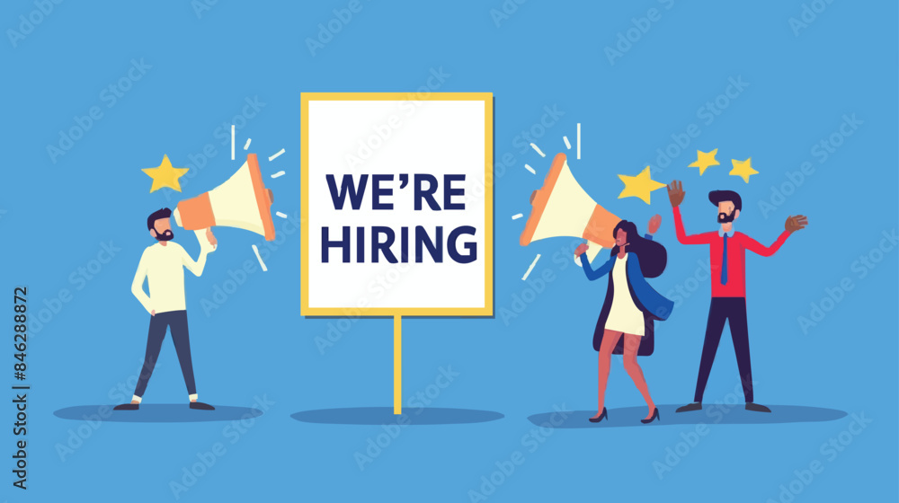 HR recruiting announcement we are hiring advertisement, human resources or employer looking for candidate for job vacancy concept, business people HR with megaphone holding we are hiring sign. design HR recruiting announcement we are hiring advertisement, human resources or employer looking for candidate for job vacancy concept, business people HR with megaphone holding we are hiring sign. design