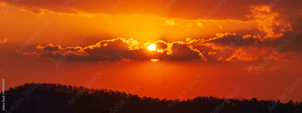 Banner Golden sky sunrise dramatic beautiful landscape view. Dawn sky gold dusk time cloudscape with sunlight. Panorama Dramatic sunset scenic landscape. Beautiful landscape nature with copy space Banner Golden sky sunrise dramatic beautiful landscape view. Dawn sky gold dusk time cloudscape with sunlight. Panorama Dramatic sunset scenic landscape. Beautiful landscape nature with copy space