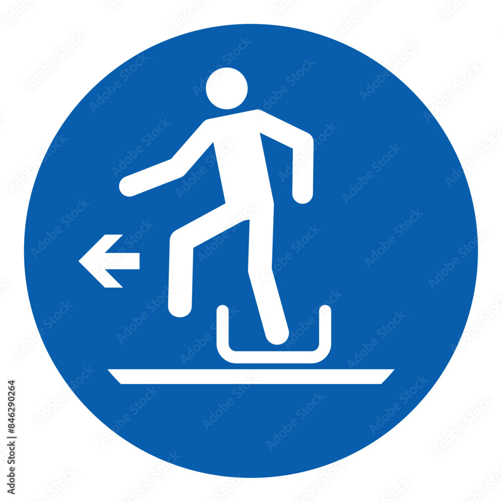 ISO mandatory safety signs_alighting from toboggan to the left symbol and pictogram only size 1 x 1 round shape ISO mandatory safety signs_alighting from toboggan to the left symbol and pictogram only size 1 x 1 round shape