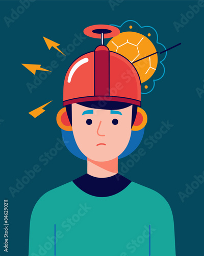 The person appeared dazed and disconnected a result of the relentless brainwashing from the helmet.. Vector illustration