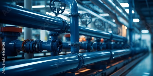 Protecting Critical Infrastructure Industrial Facility Pipelines, Valves, and Pipes. Concept Security Measures, Industry Standards, Risk Assessment, Emergency Response, Physical Barriers photo