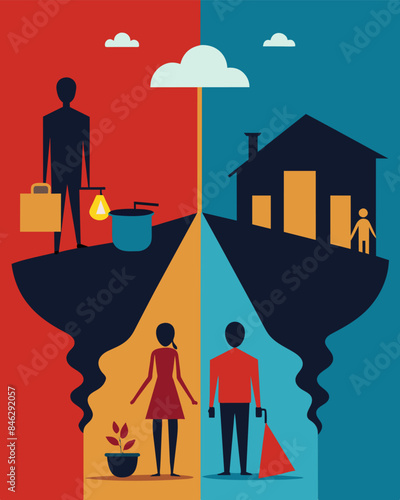 The stark contrast in the quality of life between the two areas is a constant reminder of the deep economic inequity that exists making it difficult for those in poverty to break. Vector illustration
