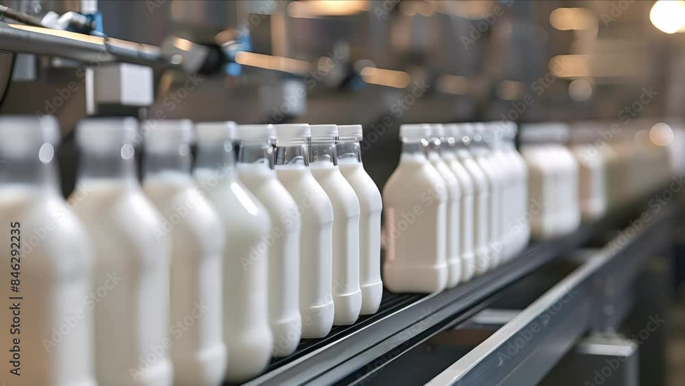 Milk production line at milk factory Milk production line at milk factory