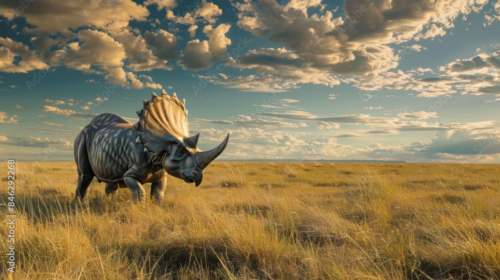 Fototapeta premium A Triceratops grazing in a vast.