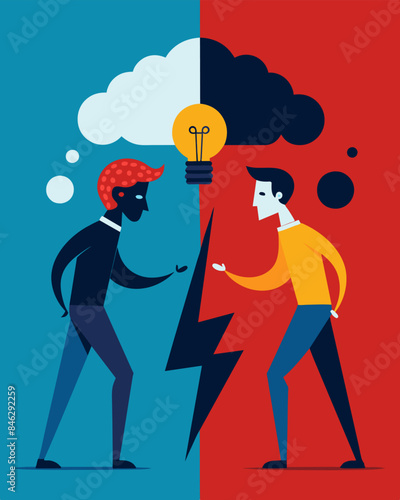 Two competing ideologies each fighting for control over ones mind.. Vector illustration
