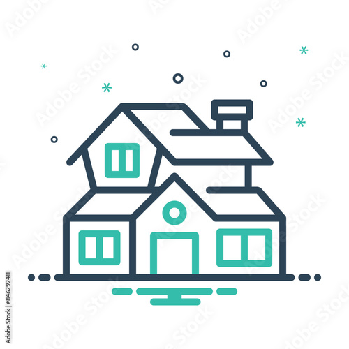 Mix icon for villa house home real-estate modern dwelling mansion residence building habitation cottage architect