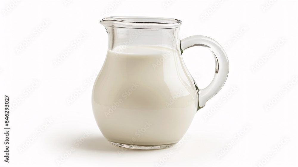 A clear milk jug alone on a white background. A clear milk jug alone on a white background.