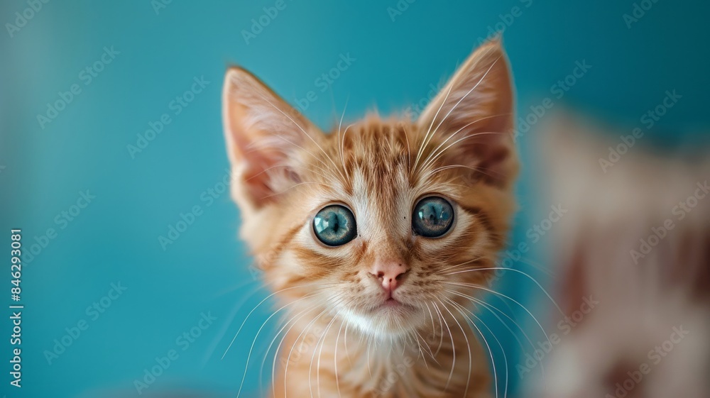 Adorable kitten with blue eyes looking curious Adorable kitten with blue eyes looking curious