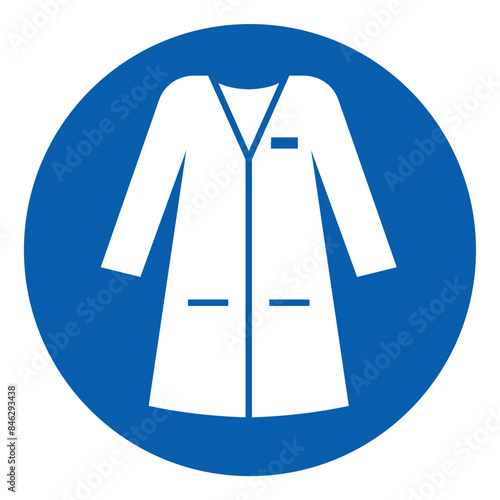ISO mandatory safety signs_wear laboratory coat symbol and pictogram only size 1 x 1 round shape