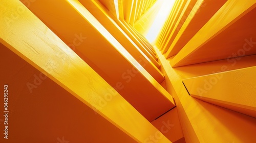 The image is a close up of a yellow building with orange stripes