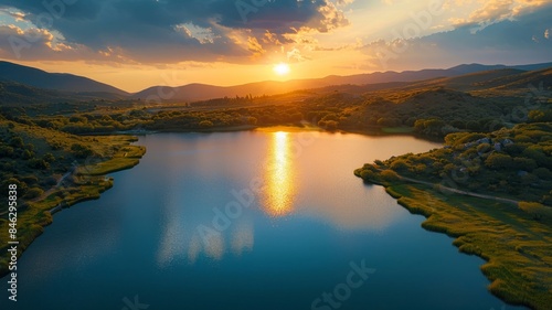 Wallpaper Mural Scenic lake at sunset with vibrant colors and serene landscape Torontodigital.ca
