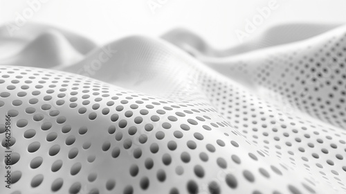 Grey dots in 3D perspective vector abstract background, dotted pattern cool design, wave stream of science technology or business blank template for ads