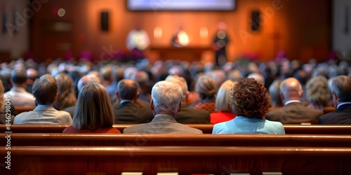 Community Engages in Pastor's Sermon During Church Service. Concept Church Sermon, Congregation Participation, Religious Rituals, Spiritual Community, Pastor's Message photo