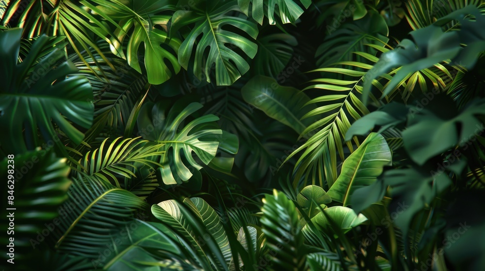 Fototapeta premium Lush Tropical Greenery: Vibrant Jungle Leaves Background