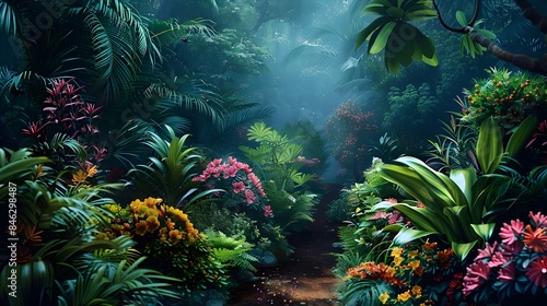 Lush and Vibrant Jungle Landscape with Winding Path Into the Unknown