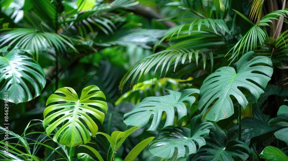 Fototapeta premium Green leaves are present on the tropical plant