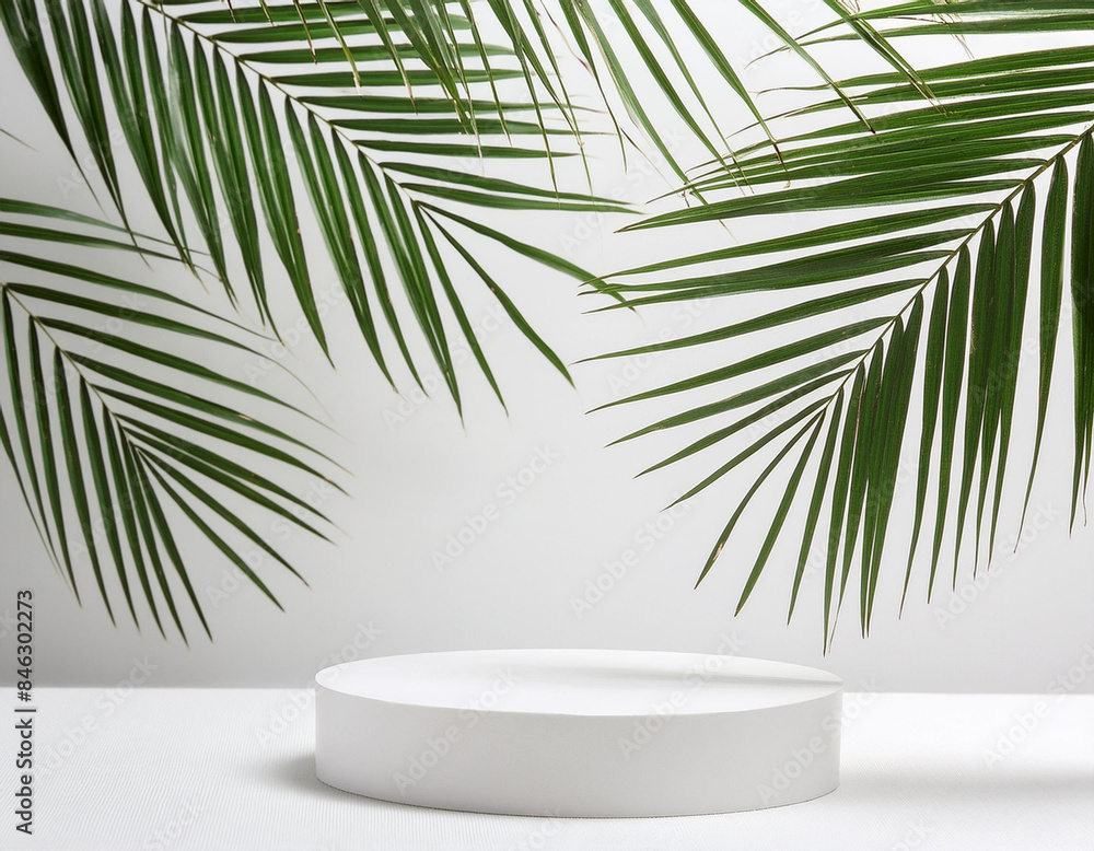 Chic Minimalism: White Podium with Palm Leaves Chic Minimalism: White Podium with Palm Leaves