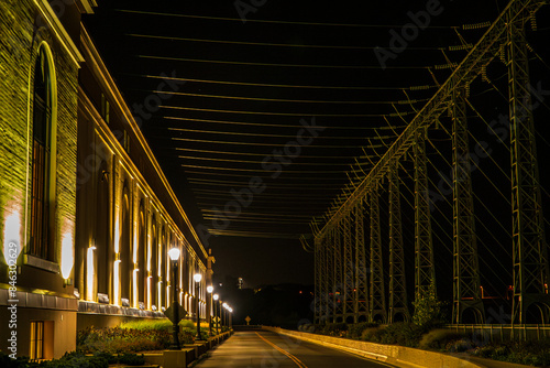 The Niagara River Parkway as it Passes by the Sir Adam Beck Generating Station at Night.