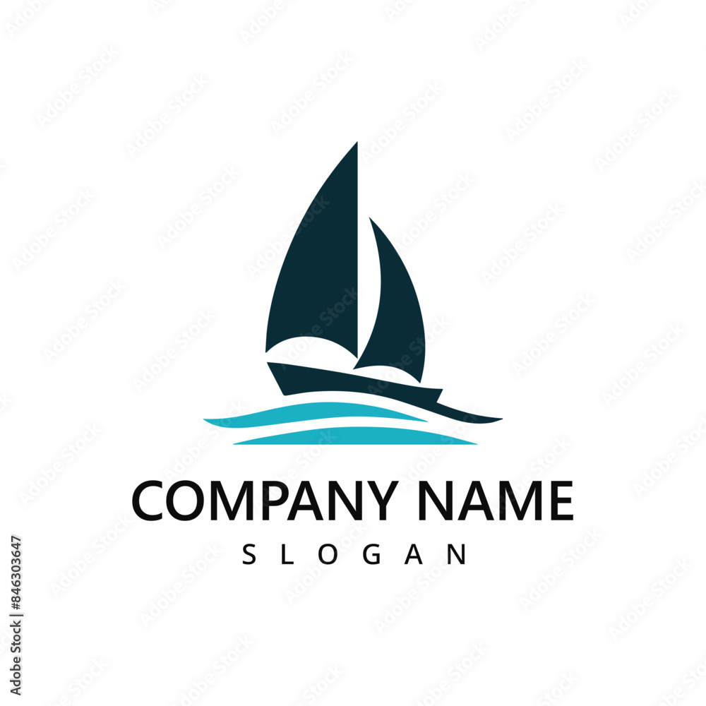 Sail Boat Ship and sea wave for Ocean Sailing Adventure Travel Trip Transportation logo Sail Boat Ship and sea wave for Ocean Sailing Adventure Travel Trip Transportation logo