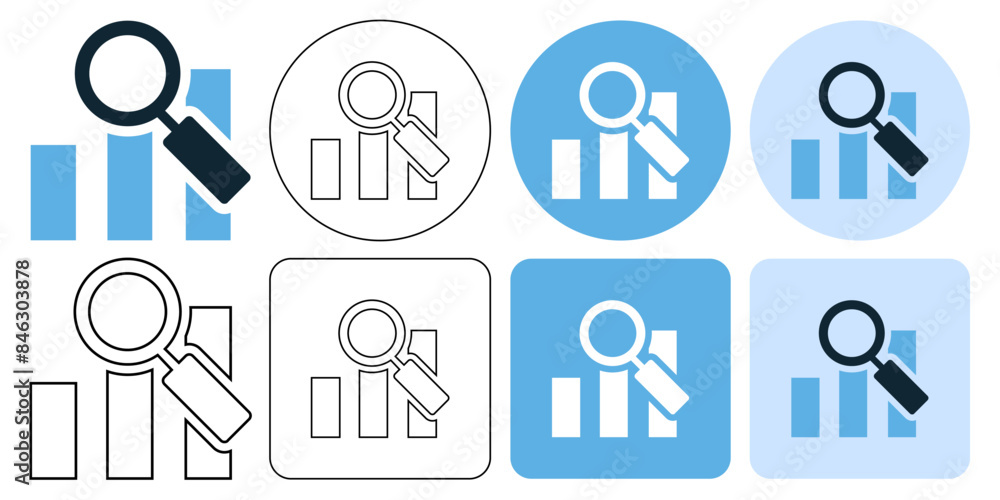 Graph and magnifying glass, research, analysis data sign icon symbol ui and ux design, glyphs and stroke line icon Graph and magnifying glass, research, analysis data sign icon symbol ui and ux design, glyphs and stroke line icon