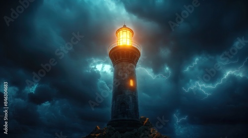 The lighthouse stood tall as a beacon of navigation against the blue sky, its light guiding travelers along the coast, where the beach met the vast ocean, creating a picturesque landscape of nature's 