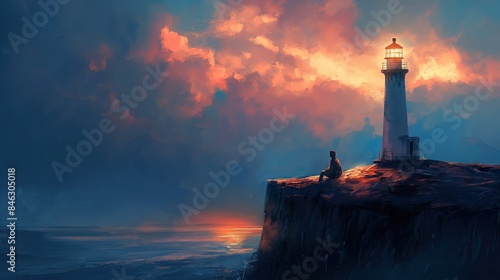 The lighthouse stood tall as a beacon of navigation against the blue sky, its light guiding travelers along the coast, where the beach met the vast ocean, creating a picturesque landscape of nature's 