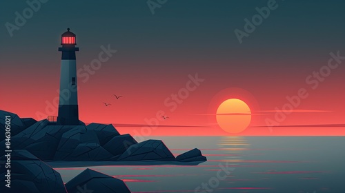 The lighthouse stood tall as a beacon of navigation against the blue sky, its light guiding travelers along the coast, where the beach met the vast ocean, creating a picturesque landscape of nature's 