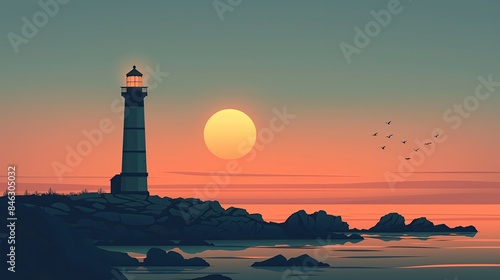 The lighthouse stood tall as a beacon of navigation against the blue sky, its light guiding travelers along the coast, where the beach met the vast ocean, creating a picturesque landscape of nature's 