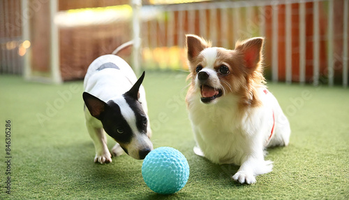 楽しそうに遊ぶ子犬。小型犬。Puppies playing happily. Small dog. photo